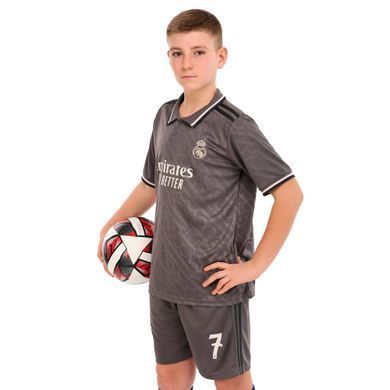Форма футбольная детская с символикой футбольного клуба REAL MADRID VINI JR 7 резервная 2025 Zelart CO-4648 размер 22, рост 125-130 цвет серый
