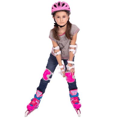 Роликовые коньки раздвижные детские (защита, шлем, сумка) JINGFENG розовый SK-181, 31-34