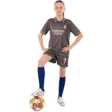Форма футбольная детская с символикой футбольного клуба REAL MADRID VINI JR 7 резервная 2025 Zelart CO-4648 размер 22, рост 125-130 цвет серый