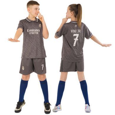 Форма футбольная детская с символикой футбольного клуба REAL MADRID VINI JR 7 резервная 2025 Zelart CO-4648 размер 22, рост 125-130 цвет серый