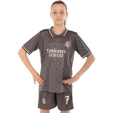 Форма футбольная детская с символикой футбольного клуба REAL MADRID VINI JR 7 резервная 2025 Zelart CO-4648 размер 22, рост 125-130 цвет серый