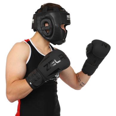 Перчатки для бокса кожаные на липучке Zelart ELITE VL-8291 черные, 10 унций