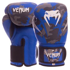 Боксерские перчатки кожаные на липучке VENUM DCS014 синие, 12 унций