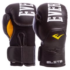 Перчатки боксерские кожаные на липучке EVERLAST MA-6757 черные, 12 унций