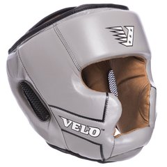 Боксерский кожаный шлем с полной защитой серый VELO VL-2219