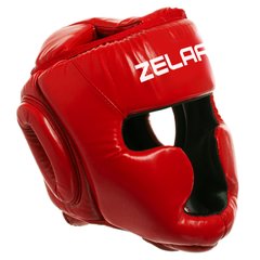 Боксерский шлем с полной защитой красный PU Zelart BO-6001