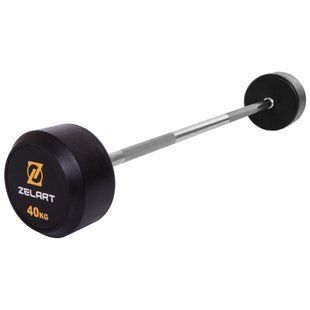 Штанга неразборная с фиксированным весом прямая обрезиненная Zelart Rubber Coated Barbell TA-2685-40 длина-95см 40кг черный