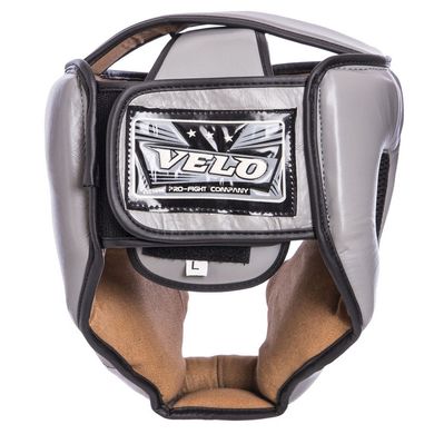 Боксерский кожаный шлем с полной защитой серый VELO VL-2219