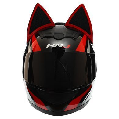 Мотошолом інтеграл (full face) Мото Кото з вушками NITRINOS NEKO HNJ M-9412 розмір M (54-56) колір чорний-червоний-білий