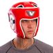 Кожаный боксерский шлем открытый с усиленной защитой макушки красный VELO VL-8195