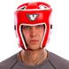 Кожаный боксерский шлем открытый с усиленной защитой макушки красный VELO VL-8195