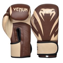 Перчатки боксерские на липучке кожаные VENUM IMPACT CLASSIC VL-8316 коричневые, 10 унций
