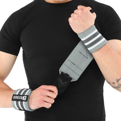 Бинты кистевые для жима STRONG WRIST WRAPS EZOUS C-06 цвет серый-белый