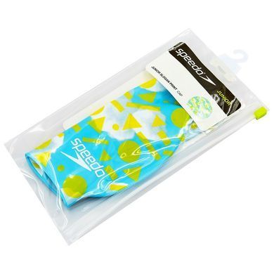 Шапочка для плавания силиконовая юниорская SPEEDO JUNIOR SLOGAN PRINT 808386B955 голубой-желтый