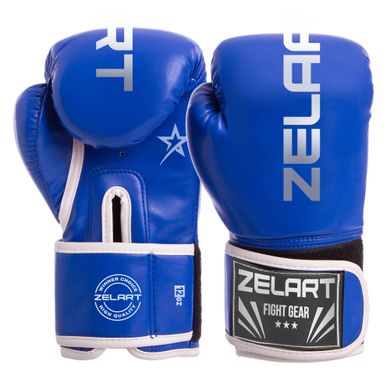 Перчатки для бокса PU на липучке синие Zelart  BO-3987, 12 унций