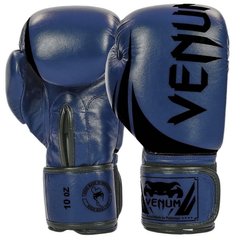 Перчатки боксерские VENUM CHALLENGER кожаные на липучке BO-5245 сине-черные, 10 унций