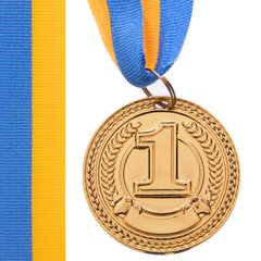 Спортивная медаль с лентой (уп. 12 шт) d=45 мм C-6406, 1 место (золото)