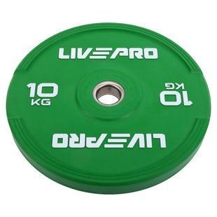 Бамперные диски резиновые Bumper Plates LiveUp LP8332-10 &oslash;50.5мм 10кг зеленый
