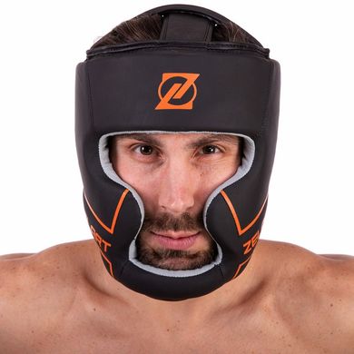 Шлем для бокса боксерский шлем кожаный с полной защитой черно-оранжевый VL-3151, L