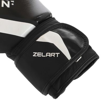 Перчатки кожаные боксерские Zelart CONTENDER 2.0 VL-8202 на липучке черно-белые, 12 унций