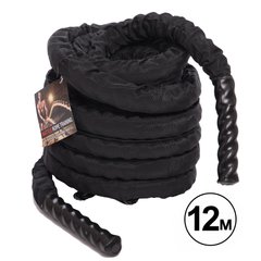 Канат для кроссфита в защитном рукаве Combat Battle Rope Zelart FI-5719-12 12м черный