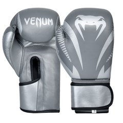 Перчатки для бокса на липучке кожаные VENUM IMPACT CLASSIC VL-8316 серые, 12 унций