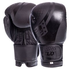 Перчатки для бокса кожаные на липучке черные VELO VL-2224, 12 унций