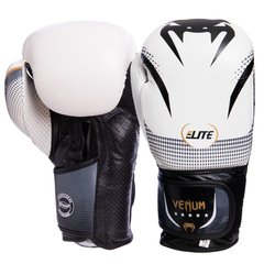 Перчатки боксерские кожаные VENUM NEW ELITE VL-2042 на липучке белые, 10 унций