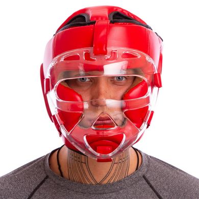 Боксерский закрытый шлем с прозрачной маской красный FLEX VENUM VL-8348