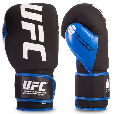 Перчатки боксерские UFC ULTIMATE KOMBAT PU на липучке черно-синие , 10 унций (м)