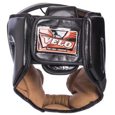 Кожаный боксерский шлем с полной защитой черный VELO VL-2219