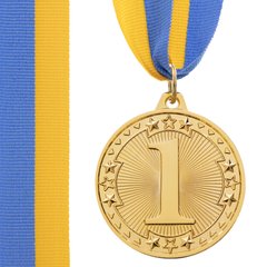 Медаль спортивная с лентой (уп. 12 шт) d=45 мм C-6403, 1 место (золото)