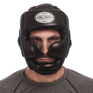 Боксерский шлем закрытый с полной защитой черный PU ZELART BO-1367