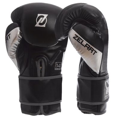 Перчатки боксерские на липучке PU ZELART BO-1323 черные, 10 унций