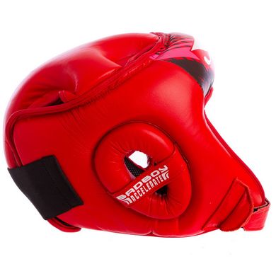 Шлем для бокса открытый с усиленной защитой макушки кожаный красный BAD BOY BD09
