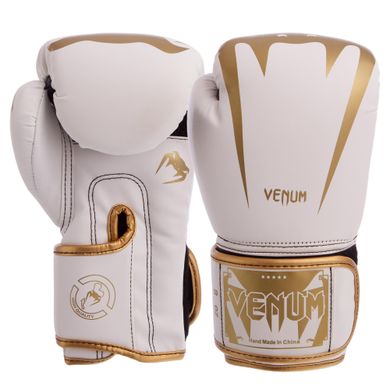 Боксерские перчатки VENUM BO-8349 PU на липучке бело-золотые, 8 унций