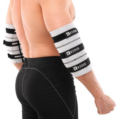 Налокотники для жима компрессионный бинтовой регулируемый ADJUSTABLE ELBOW SLEEVE EZOUS C-08 размер S цвет серый-черный