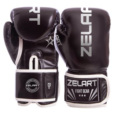 Боксерские перчатки Zelart PU на липучке черные BO-3987, 10 унций