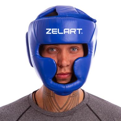 Шлем боксерский с полной защитой синий PU Zelart BO-6001