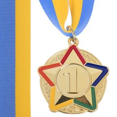 Награда медаль спортивная с лентой цветная (1шт) STAR d=50 мм C-3177, 1 место (золото)