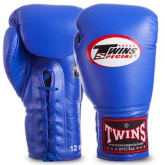 Перчатки для бокса на шнуровке кожаныеTWINS BGLL1 синие, 16 унций