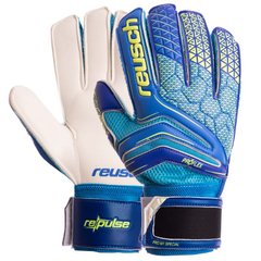 Перчатки для футбола с защитными вставками на пальцы REUSCH сине-салатовые FB-915A, 10