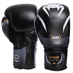 Перчатки для бокса кожаные VENUM NEW ELITE VL-2042 на липучке черные, 12 унций