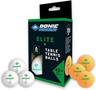 Шарики для настольного тенниса 6 шт Donic Elite * ball 40+ белые оранжевые 608511