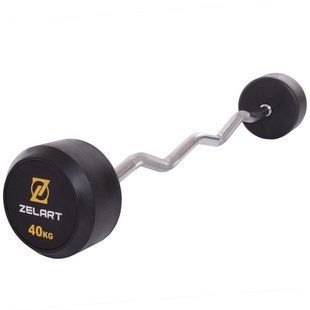Штанга неразборная с фиксированным весом изогнутая обрезиненная Zelart Rubber Coated Barbell TA-2687-40 длина-95см 40кг черный