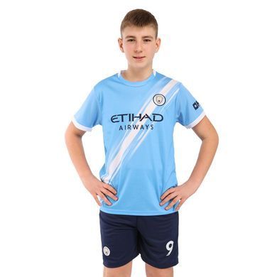 Форма футбольная детская с символикой футбольного клуба MANCHESTER CITY HAALAND 9 домашняя 2026 Zelart CO-617 размер 28, рост 150-155 цвет голубой-белый
