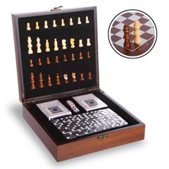 Шахи, доміно, карти 3 в 1 дерев'яні коричневі 24 x 24 см W2650