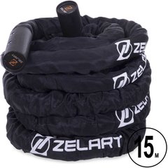 Канат для кроссфита в защитном рукаве Combat Battle Rope Zelart FI-2631-15 15м черный