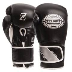 Боксерские перчатки на липучке ZELART PU BO-1361 черные, 14 унций