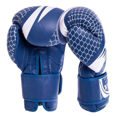 Перчатки боксерские кожаные на липучке сине-белые VELO VL-2224, 12 унций